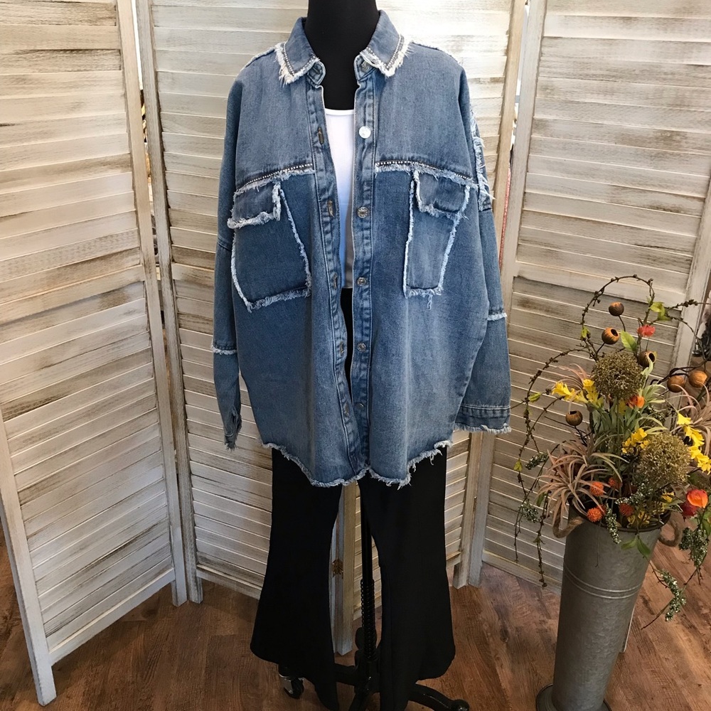 Studded Detail Oversized Denim Shacket